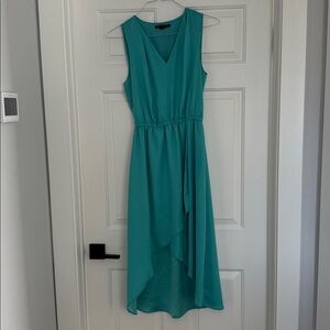 Kenneth Cole Asymmetrical Teal Dress with pockets. Vneck. Lined. Size UK 6 US 8